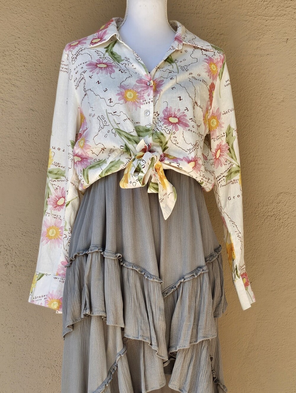 Calypso St. Barth Novelty Print Floral Vacation Destination Map 100% Linen SZ XL